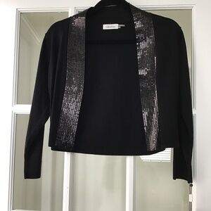 Calvin Klein black cropped knit cardigan with sequin trim front size M -fits S/M